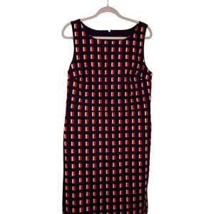 Ann Taylor Blue and Red Geometric Midi Dress - Worn Once - Size 12